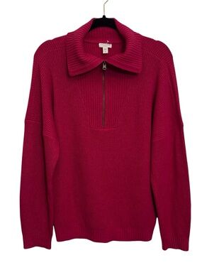 ❌❌Garnet Hill Size X-Large Hot Pink Cashmere Quarter Zip Sweater Ribbed Collared